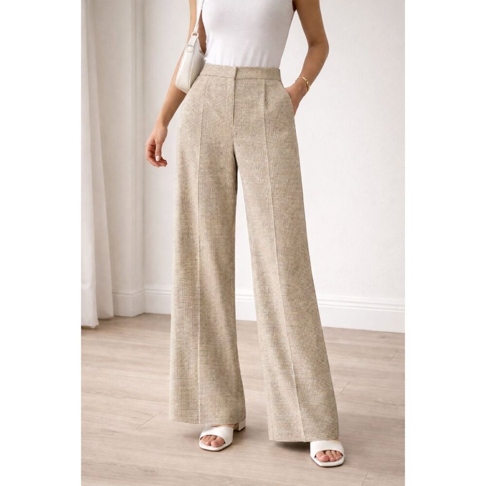 NWT $1695 Escada Cashmere & Wool Houndstooth Pants Sand Dune Size US 4
